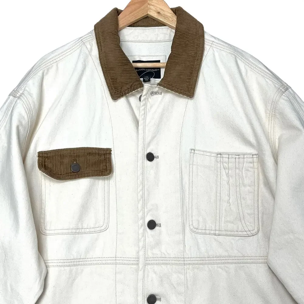 Banana Republic Heritage Denim Chore Coat Mens XXL Corduroy Trim Jean Jacket